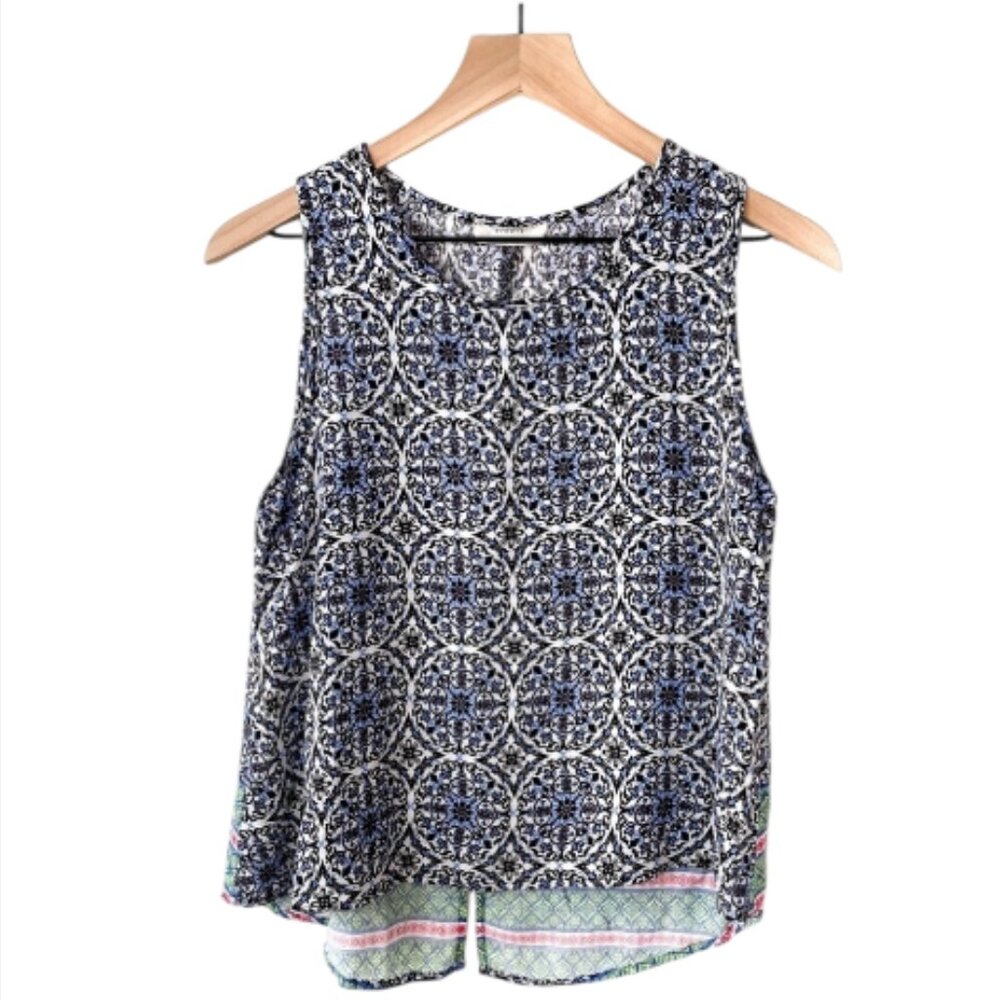 Elodie Geometric Sleeveless Blouse Size M Blue